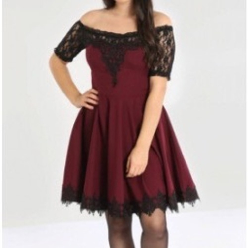 NWT Spin Doctor Burgundy Black Lace Fit &‎ Flare Whimsigoth Dress size Large